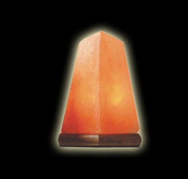 NATURAL ROCKSALT LAMP PYRAMID - WOOD BASEMENT