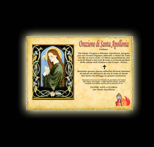 Orazione di Santa Apollonia - Pergamena Orazione di Santa Apollonia - Pergamena