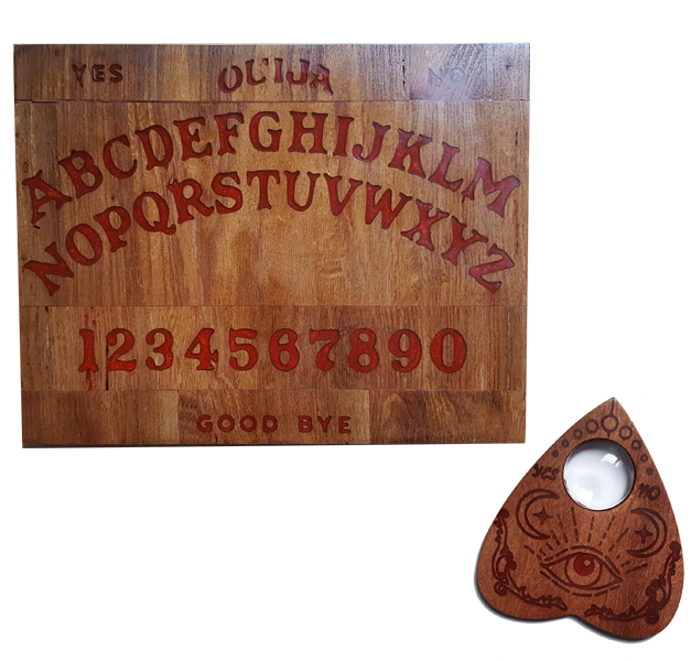 TAVOLA SEDUTA SPIRITICA OUIJA IN LEGNO DI NOCE CENTENARIO + PLANCHETTE - immagine 2