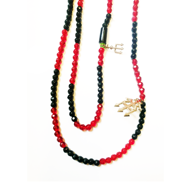 GUIA IN CRISTALLO GRANDE ROSSA E NERA DI EXU CON TRIDENTE - immagine 2