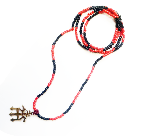 RED AND BLACK NECKLACE - 7+7 - WITH TRIDENT