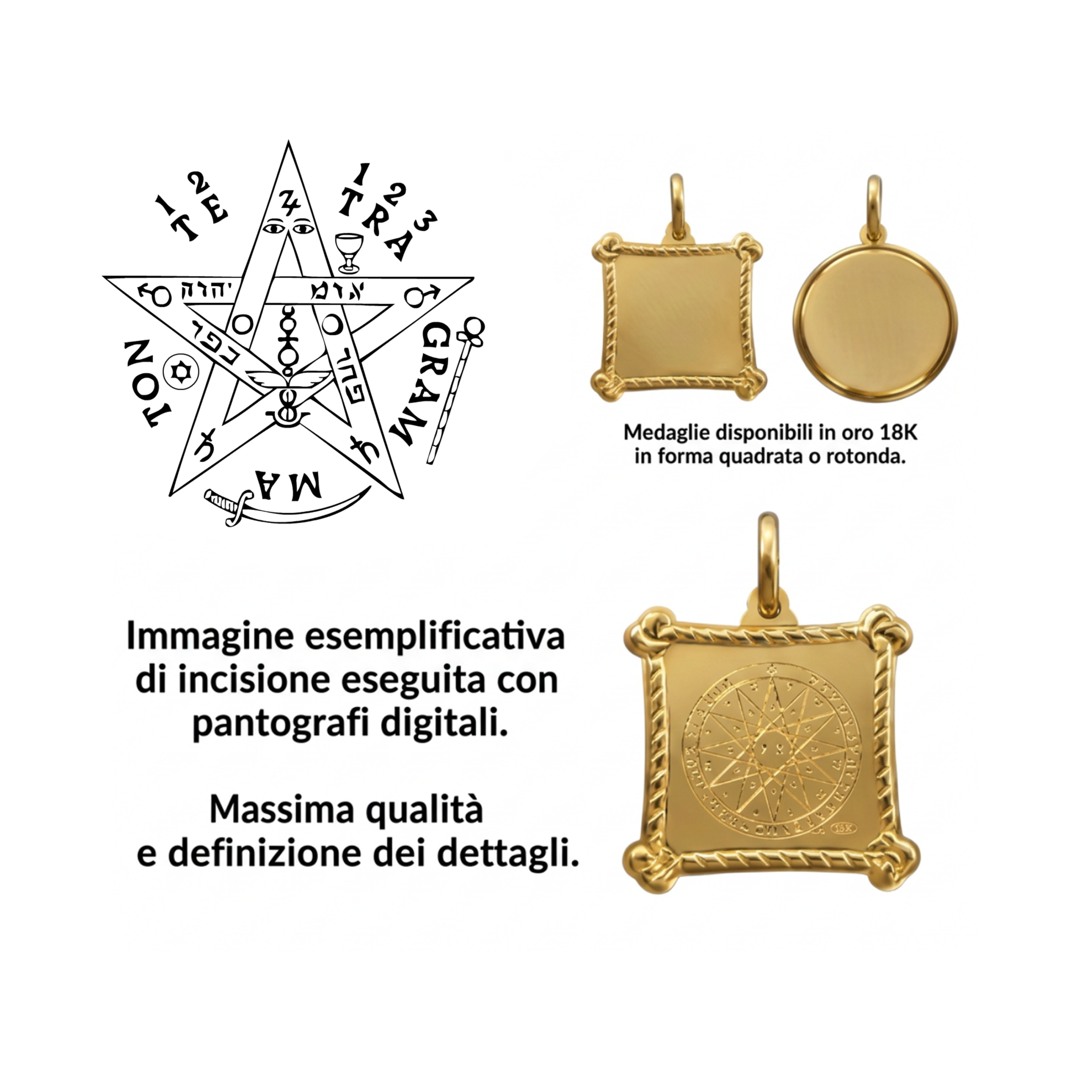 Talismano sigillo di Re Salomone (Tetragrammaton) in oro 18k