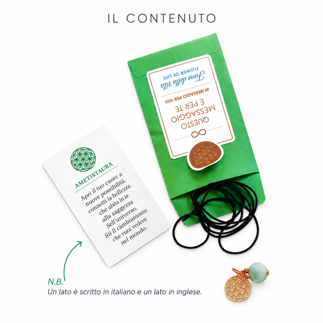 FIORE DELLA VITA – AMULETO CON PIETRA E MESSAGGIO - immagine 3